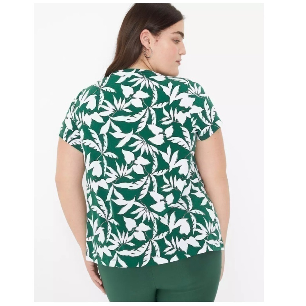 Lane Bryant Green White Tropical Leaf Print Pleated V-Neck Blouse 14/16 - Picture 2 of 7